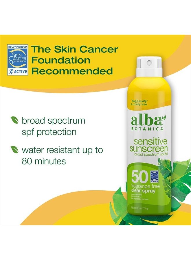 Sunscreen for Face and Body, Fragrance-Free Sunscreen Spray for Sensitive Skin, Broad Spectrum SPF 50, Water Resistant, 6 fl. oz. Bottle