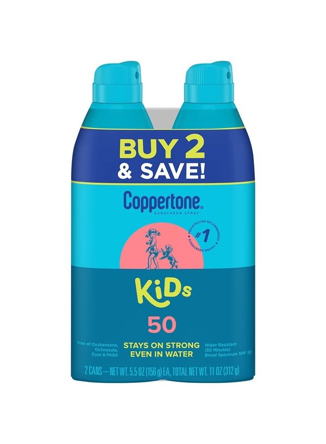 Kids Sunscreen Spray SPF 50, Water Resistant Spray Sunscreen for Kids, #1 Pediatrician Recommended Sunscreen Brand, Broad Spectrum SPF 50 Sunscreen Pack, 5.5 Ounce (Pack of 2)