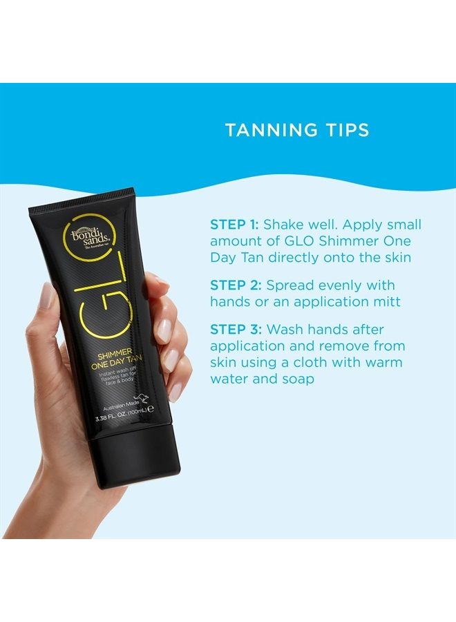 GLO Shimmer One Day Tan | Luminous Bronze Glow for Face & Body | Instant Illuminator Cream | Transfer & Water Resistant | 100 ml/3.38 Oz