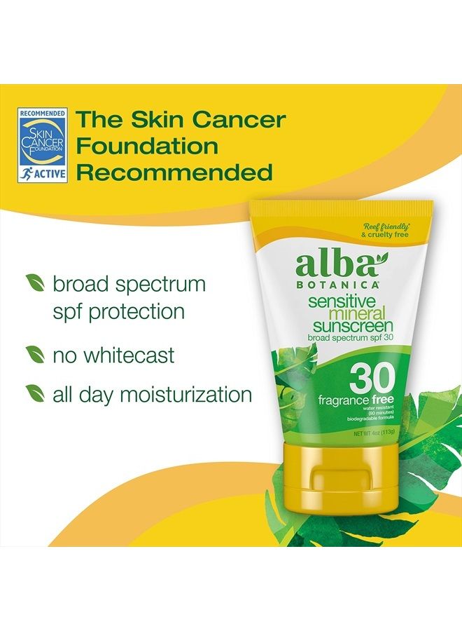 Sunscreen Lotion, Sensitive Mineral, SPF 30, Fragrance Free, 4 Oz