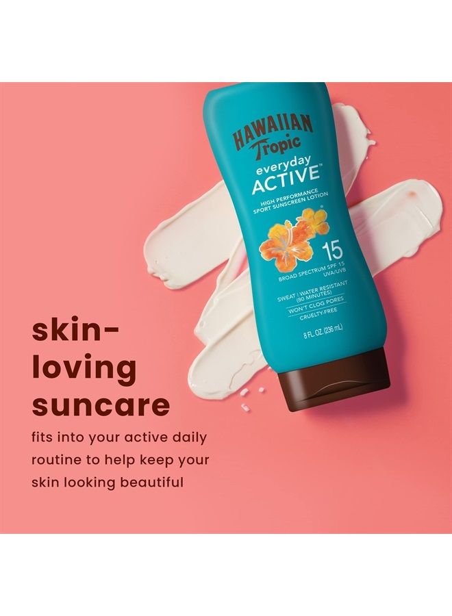 Everyday Active Lotion Sunscreen SPF 15, 8oz | Hawaiian Tropic Sunscreen SPF 15, Sunblock, Broad Spectrum Sunscreen, Oxybenzone Free Sunscreen, Water Resistant Sunscreen SPF 15, 8oz