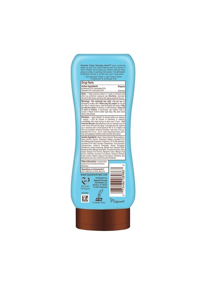 Everyday Active Lotion Sunscreen SPF 15, 8oz | Hawaiian Tropic Sunscreen SPF 15, Sunblock, Broad Spectrum Sunscreen, Oxybenzone Free Sunscreen, Water Resistant Sunscreen SPF 15, 8oz