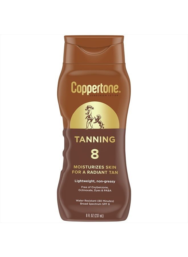 Tanning Sunscreen Lotion, Water Resistant Body Sunscreen SPF 8, Broad Spectrum SPF 8 Sunscreen, 8 Fl Oz Bottle