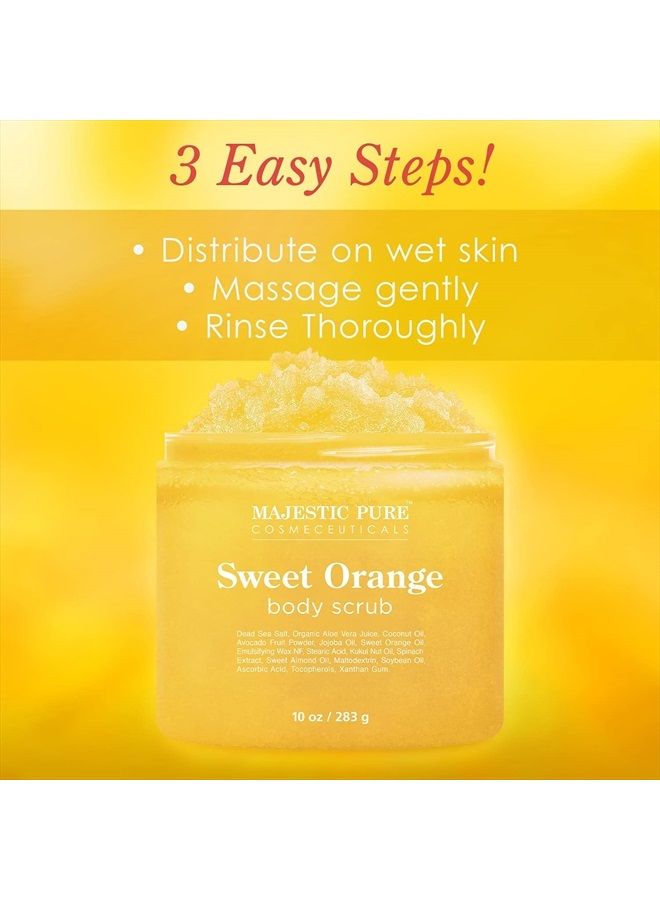 Majestic Pure Sweet Orange Body Scrub - Exfoliates, Moisturizes, and Nourishes Skin, 10 oz