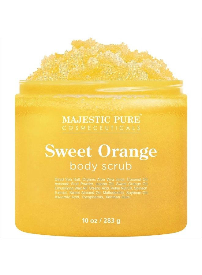 Majestic Pure Sweet Orange Body Scrub - Exfoliates, Moisturizes, and Nourishes Skin, 10 oz