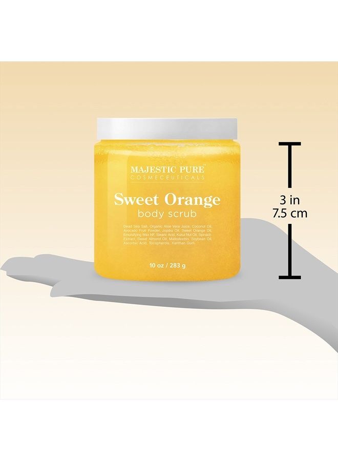 Majestic Pure Sweet Orange Body Scrub - Exfoliates, Moisturizes, and Nourishes Skin, 10 oz
