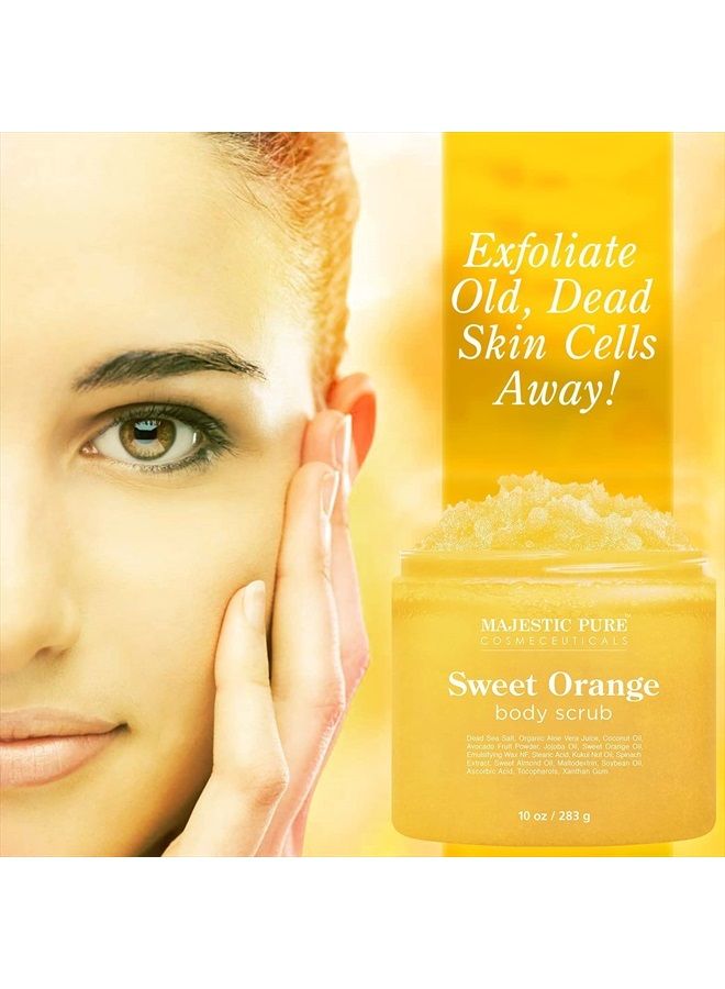 Majestic Pure Sweet Orange Body Scrub - Exfoliates, Moisturizes, and Nourishes Skin, 10 oz