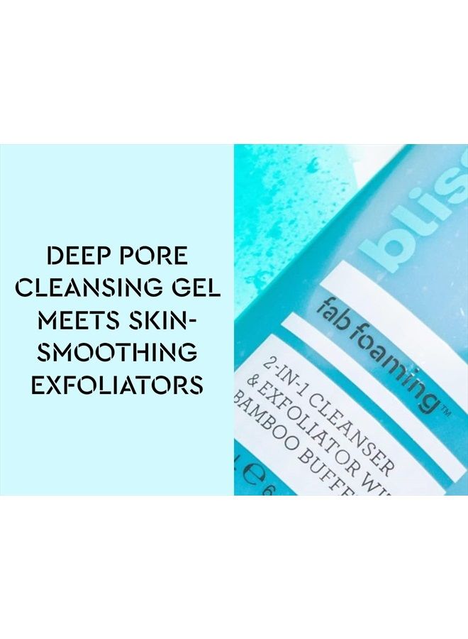 Fab Foaming 2-In-1 Cleanser & Exfoliator with Bamboo Buffers | Oil-Free Gel | Paraben/ Cruelty Free | 6.4 fl oz