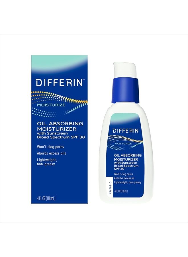 Oil Absorbing Moisturizer with SPF 30, Sunscreen for Face by the makers of Differin Gel, Gentle Skin Care for Acne Prone Sensitive Skin, 4 oz (Packaging May Vary)