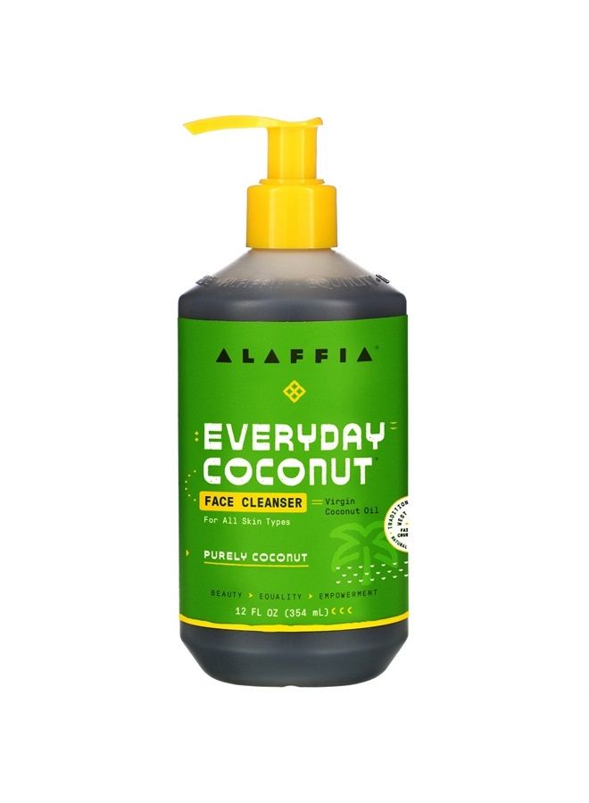 Everyday Coconut Face Cleanser for All Skin Types. Leaves Skin Fresh and Hydrated with Fair Trade Coconut Oil & Neem, Vegan, Cruelty Free, No Parabens, Purely Coconut, 12 Fl Oz
