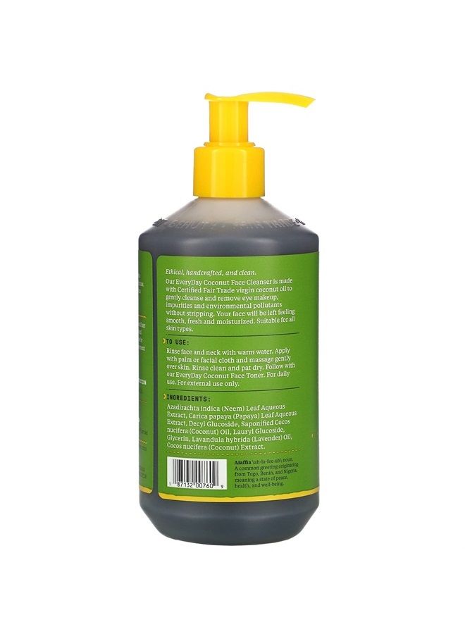 Everyday Coconut Face Cleanser for All Skin Types. Leaves Skin Fresh and Hydrated with Fair Trade Coconut Oil & Neem, Vegan, Cruelty Free, No Parabens, Purely Coconut, 12 Fl Oz