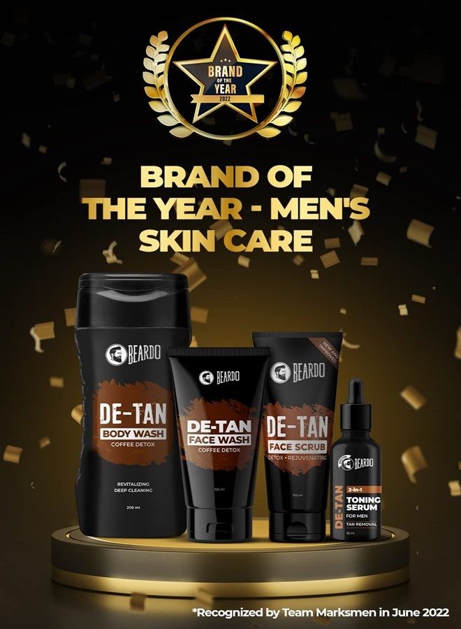 De-Tan Facewash For Men, 100 ml | Tan Removal Oil Control Facewash for Men | Coffee Detox Relieves Skin Inflamation & Sunburn - 3.4Fl Oz