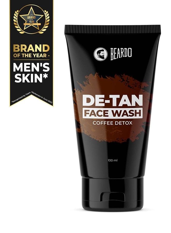 De-Tan Facewash For Men, 100 ml | Tan Removal Oil Control Facewash for Men | Coffee Detox Relieves Skin Inflamation & Sunburn - 3.4Fl Oz