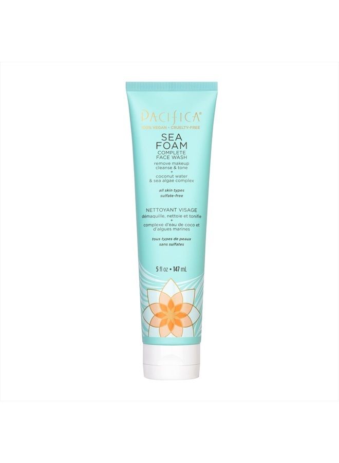 Beauty Sea Foam Face Cleanser, Daily Gentle Foaming Face Wash, With Coconut Water + Sea Algae Complex, Removes Makeup, For Combination and Oily Skin, Vegan and Cruelty Free, Clean Skin Care