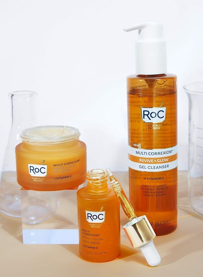 Multi Correxion Revive + Glow Gel Facial Cleanser With Vitamin C, & Glycolic Acid, Paraben-Free, Sulfate-Free Skin Care, 6 Ounces