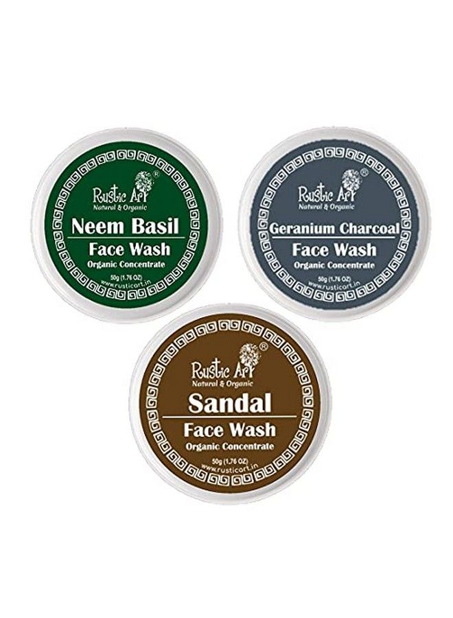 Organic Face Wash Concentrates For Deep Cleansing & De Tanning With Sandal Neem Basil & Geranium Charcoal Each 50 Gms (Pack Of 3)