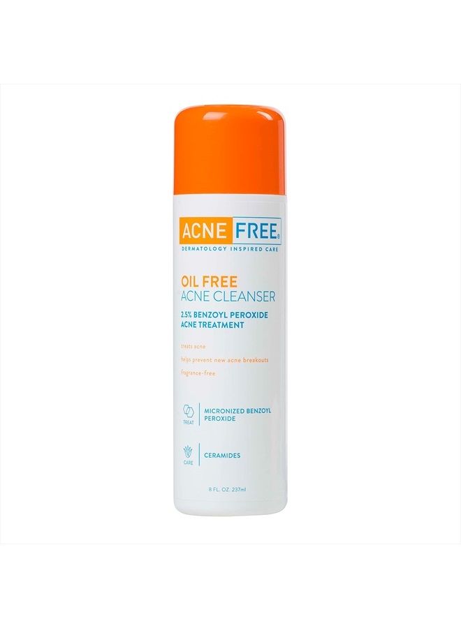 Acne Free Oil-Free Cleanser, Benzoyl Peroxide 2.5% with Glycolic Acid to Prevent and Treat Breakouts Unscented, 8 Fl Oz