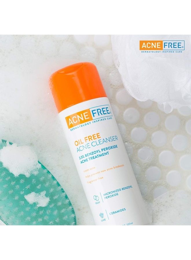Acne Free Oil-Free Cleanser, Benzoyl Peroxide 2.5% with Glycolic Acid to Prevent and Treat Breakouts Unscented, 8 Fl Oz