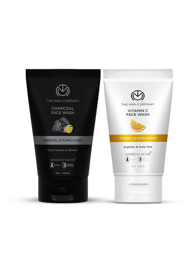 Ultimate Face Wash Duo ; Charcoal & Vitamin C Face Wash 75 Ml ; Oil Free Look ; Blackheads Removal ; Instant Glow ; All Skin Types