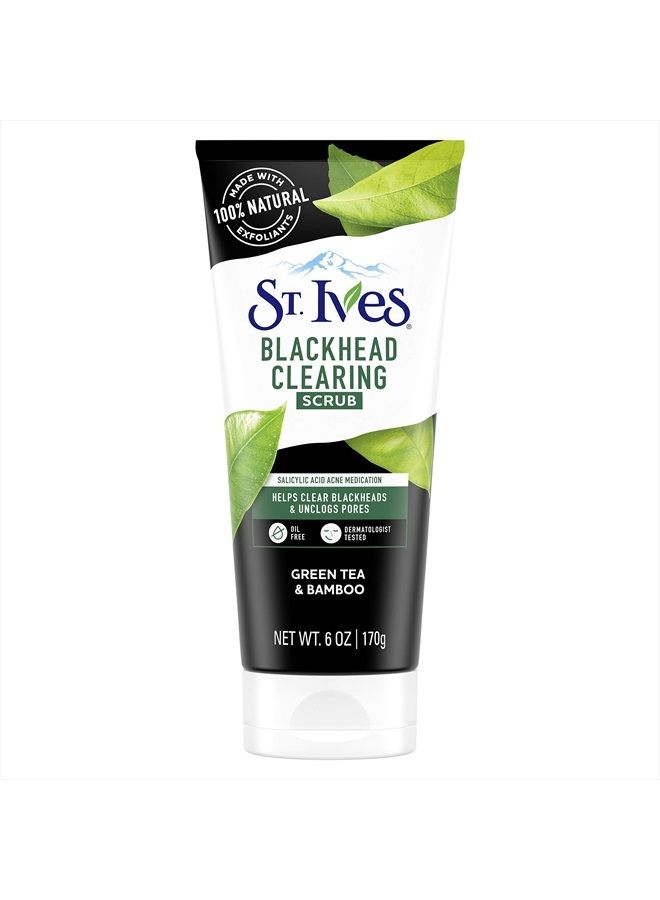 Blackhead Clearing Face Scrub Clears Blackheads & Unclogs Pores Green Tea & Bamboo With Oil-Free Salicylic Acid Acne Medication, Made with 100% Natural Exfoliants 6 oz