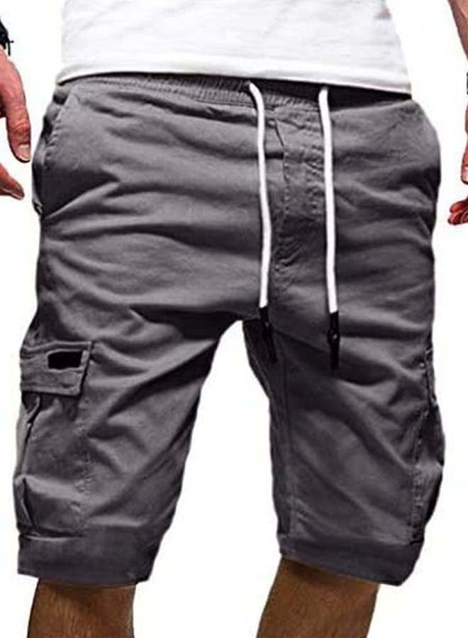Solid Drawstring Closure Shorts Grey