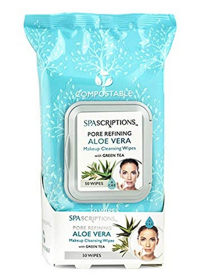 Compostable Makeup Remover Wipes Cleaning Wipes Face Cleanser For Face Makeup 50 Count (Aloe Vera W/Green Tea)