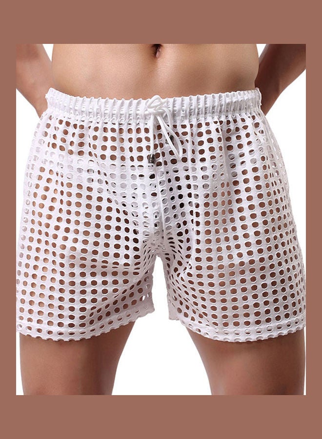 Solid Color Mesh Drawstring Shorts White