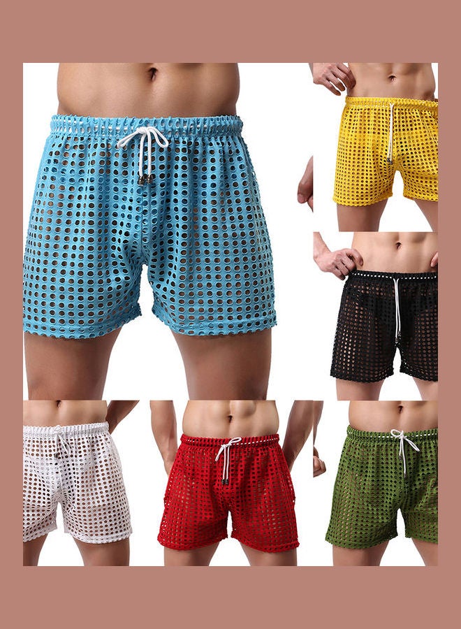 Solid Color Mesh Drawstring Shorts White