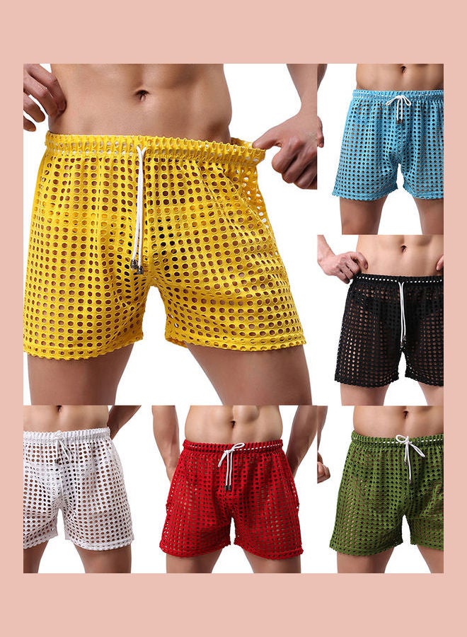 Solid Color Mesh Drawstring Shorts White