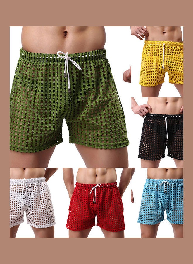 Solid Color Mesh Drawstring Shorts White