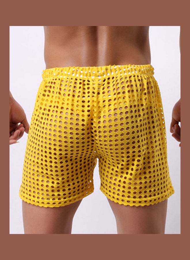 Solid Color Mesh Drawstring Shorts White