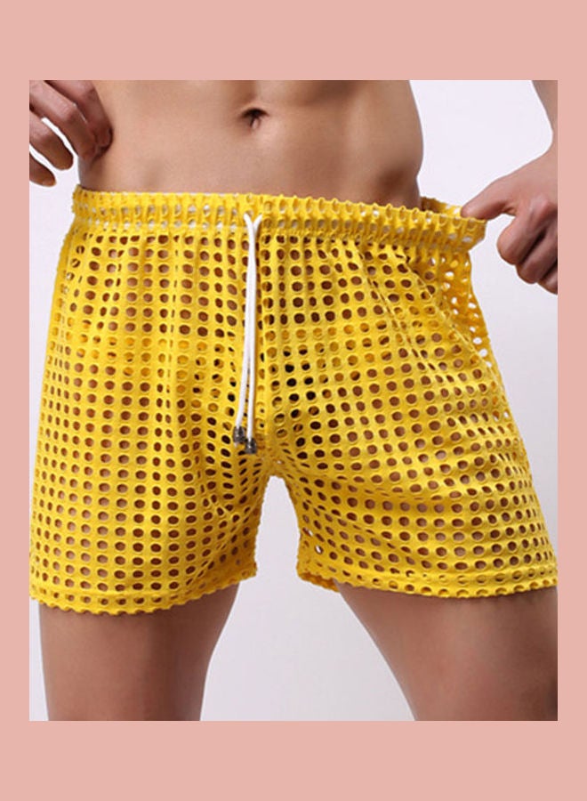 Solid Color Mesh Drawstring Shorts White