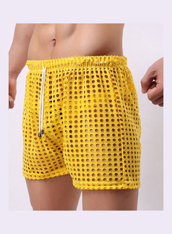 Solid Color Mesh Drawstring Shorts White