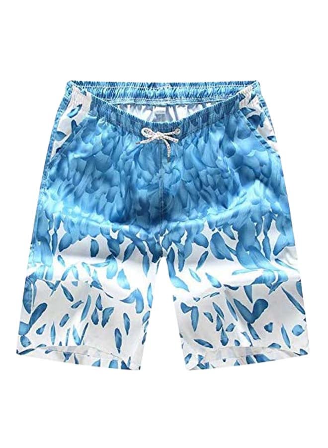 Feather Print Summer Beach Shorts Blue
