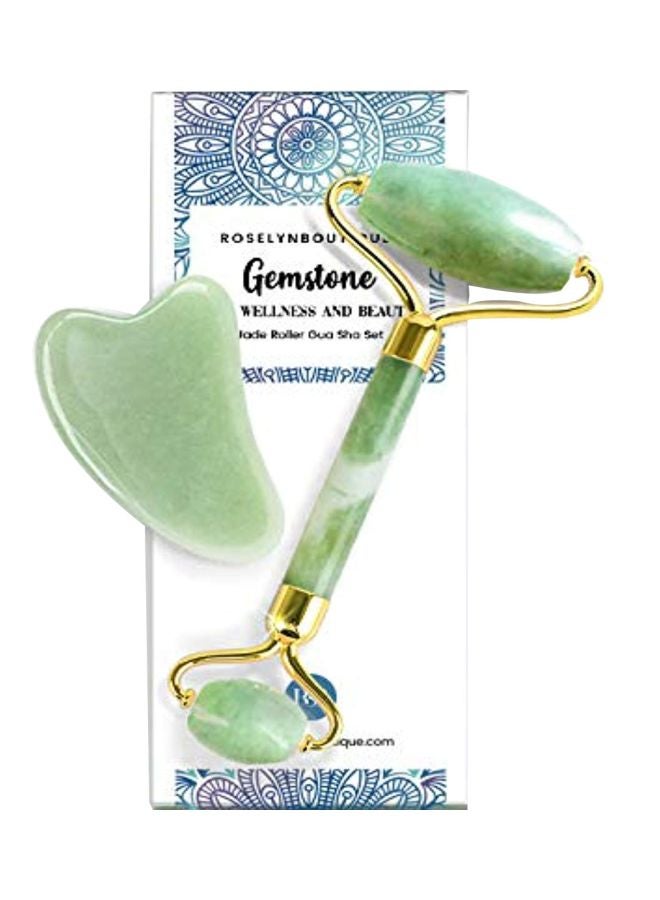 Anti Aging Jade Roller Massage Set Green/Gold