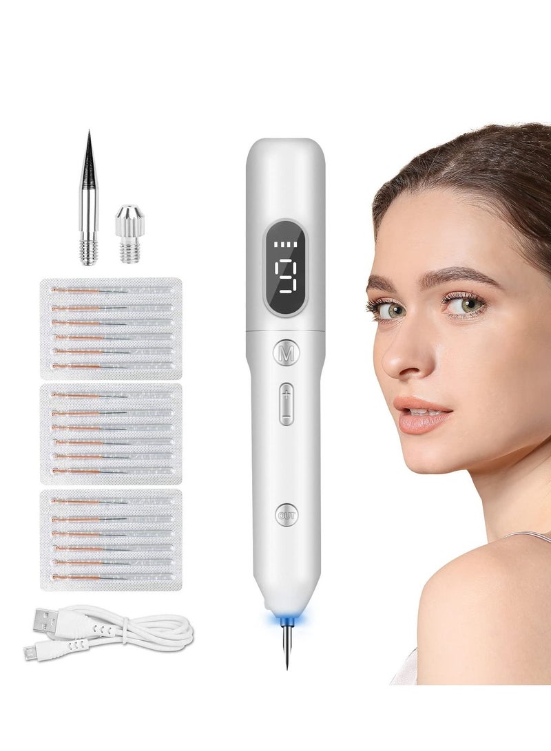 Skin Tags Remover Pen Rechargeable Portable Mole Remover Pen with 9 Strength Levels & LED Display Replaceable Needles for Wart Freckle Nevus Dark Spot and Small Tattoo