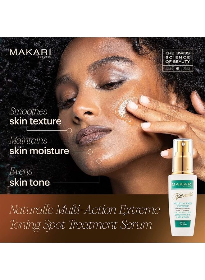 Makari Naturalle Multi-Action Extreme Skin Brightening Serum (1.7 oz) | Brightening Treatment for Dark Spots and Under Eye Circles | Moisturizer for Dry and Irritated Skin with Argan Oil and SPF 16