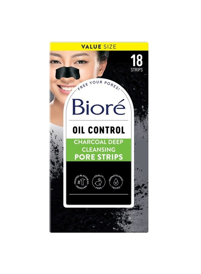 Charcoal, Deep Cleansing Pore Strips, Nose Strips for Blackhead Removal on Oily Skin, with Instant Pore Unclogging, features Natural Charcoal, See 3x Less Oil, 18 Count