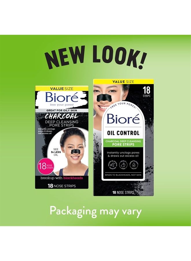 Charcoal, Deep Cleansing Pore Strips, Nose Strips for Blackhead Removal on Oily Skin, with Instant Pore Unclogging, features Natural Charcoal, See 3x Less Oil, 18 Count