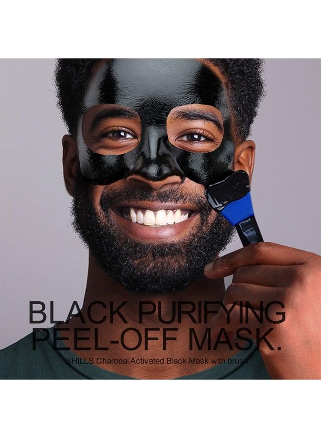 Charcoal Mask for Men, Purifying Peel Off Mask, Black Mask Peel Off, Black Mask Deep Clean Pore, Blackhead Remover, 1 Bottle (1.69 fl. oz) and a Brush Set
