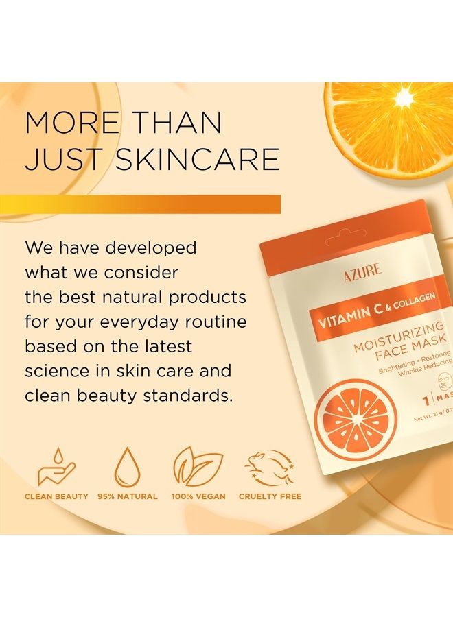 AZURE Vitamin C & Collagen Moisturizing Facial Sheet Mask- Anti Aging, Deeply Moisturizing & Firming - Brightening Mask, Improves Elasticity - Skin Care Made in Korea - 5 Pack