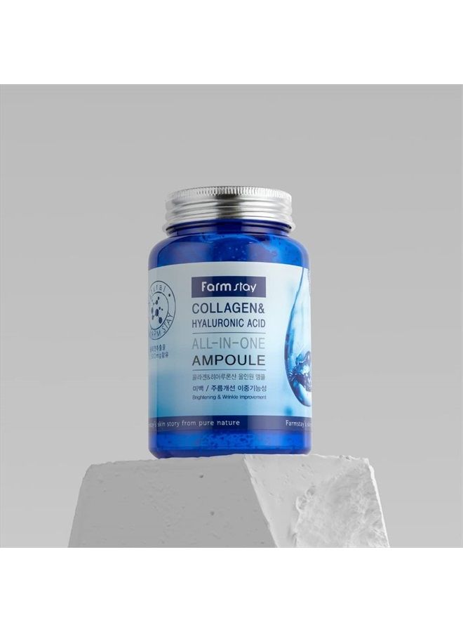 Collagen & Hyaluronic Acid All in one Ampoule - Korean Skin Care, 8.45 Fl. Oz / 250ml, Non Sticky Hydrating Serum with Vitamin Capsule, for Dry, Sensitive Skin, Large Volume, Fast Absorbing