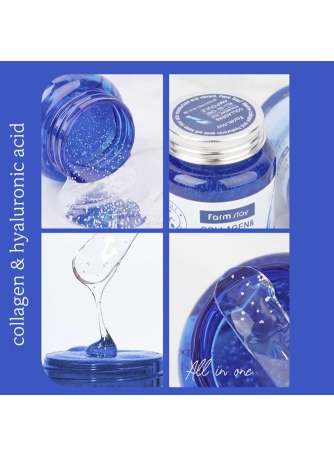 Collagen & Hyaluronic Acid All in one Ampoule - Korean Skin Care, 8.45 Fl. Oz / 250ml, Non Sticky Hydrating Serum with Vitamin Capsule, for Dry, Sensitive Skin, Large Volume, Fast Absorbing