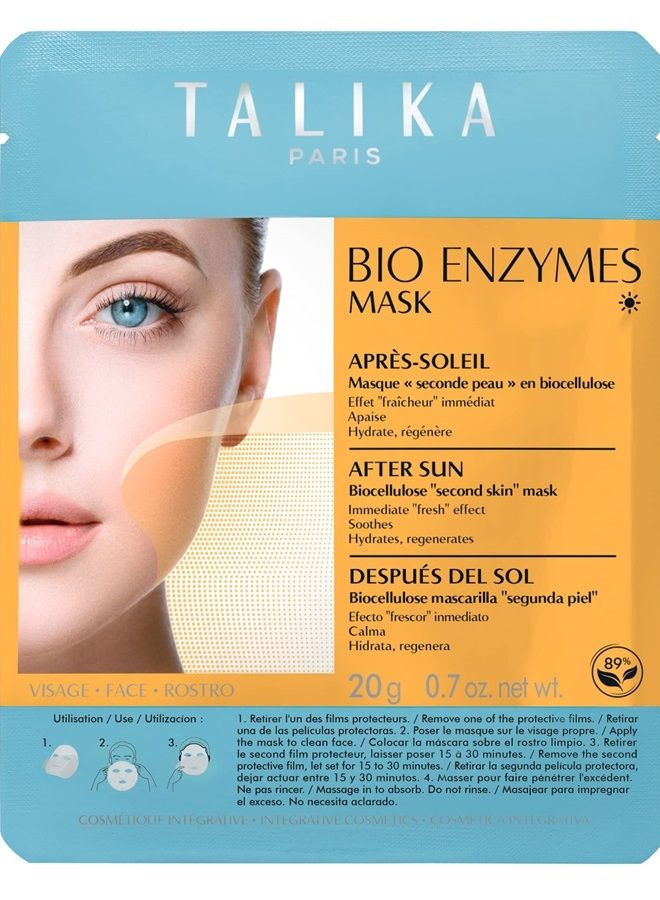 Bio Enzymes After Sun Mask - Moisturizing & Soothing Fast Repair Face Mask - Biocellulose Sun Care Mask - Second Skin Effect Beauty Sheet Mask - 20g