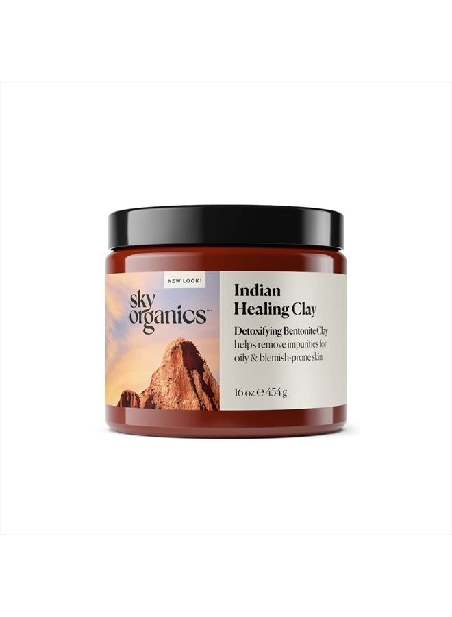 Indian Healing Clay with Detoxifying Bentonite Clay for Face, 100% Pure to Detoxify, Purify & Cleanse, 16 Oz.