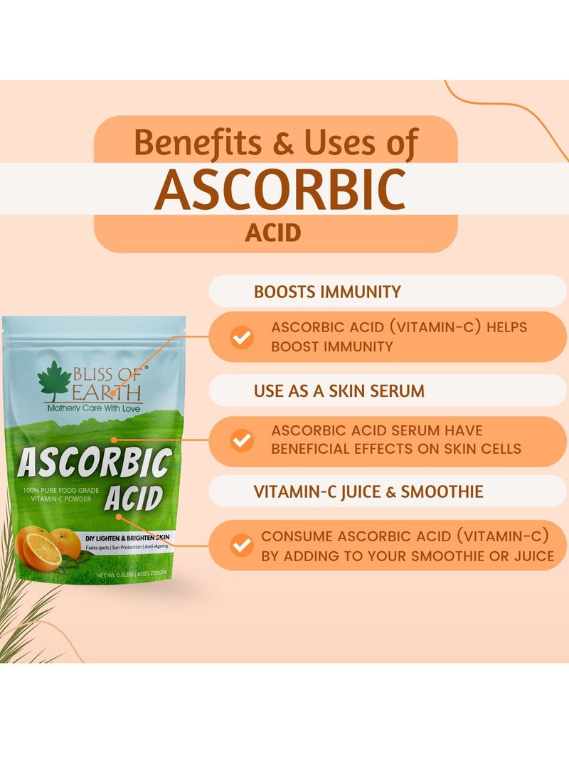 Bliss of Earth 8 oz Ascorbic Acid Powder Pure Food Grade Vitamin C Rich Powder For Skin and Cosmetics 2 x 226g