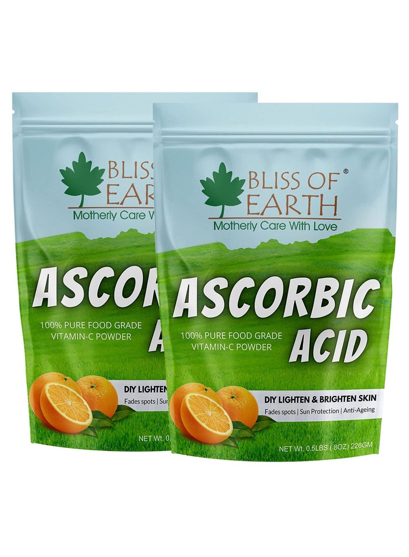 Bliss of Earth 8 oz Ascorbic Acid Powder Pure Food Grade Vitamin C Rich Powder For Skin and Cosmetics 2 x 226g