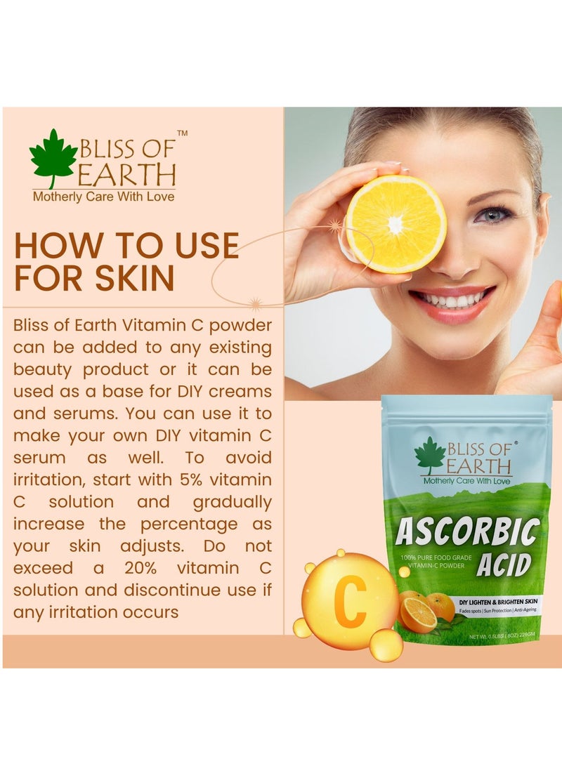 Bliss of Earth 8 oz Ascorbic Acid Powder Pure Food Grade Vitamin C Rich Powder For Skin and Cosmetics 2 x 226g