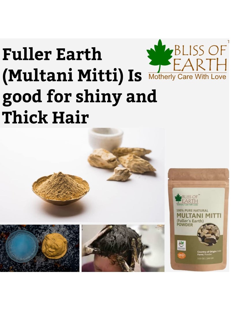 100% Pure Multani Mitti Powder | Fuller's Earth Powder | 100GM | Great For Hair, Face, Skin Pack of 3