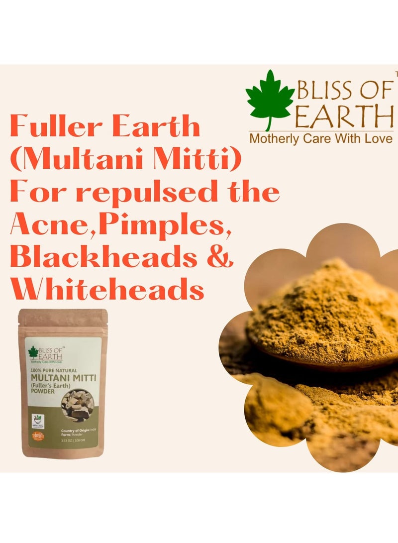 100% Pure Multani Mitti Powder | Fuller's Earth Powder | 100GM | Great For Hair, Face, Skin Pack of 3